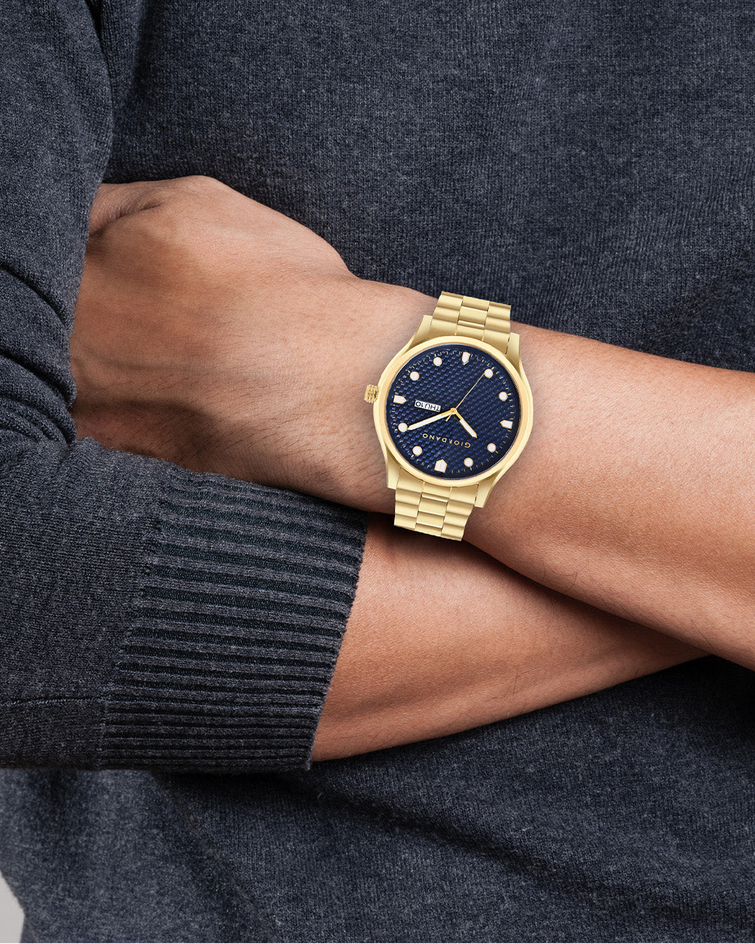 Giordano Analog Watch for Men with Two-Tone Stainless Steel Strap & Textured Dial, Day-Date Display, Elegant Casual Style | GZ-50122-55